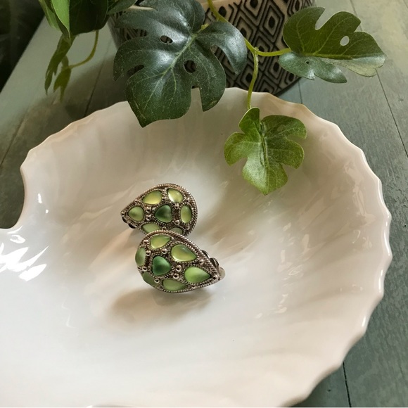 prehnite & tsavorite silver earrings 💚 - Picture 2 of 5